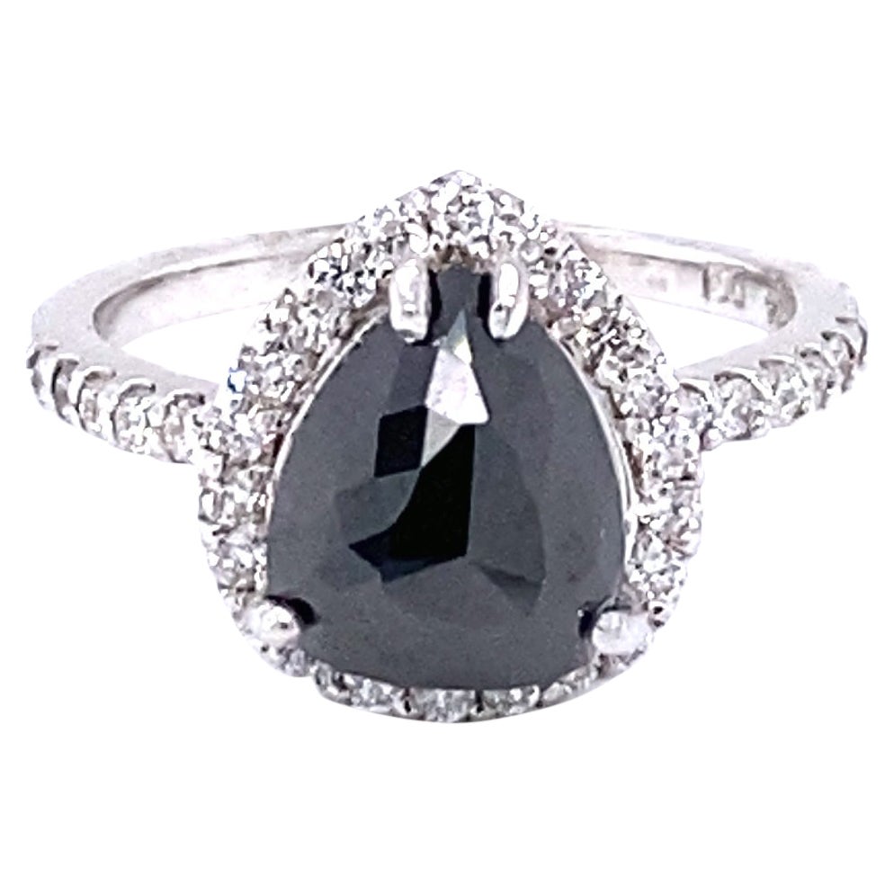 2.92 Carat Black and White Diamond Halo 14 Karat White Gold Engagement Ring
