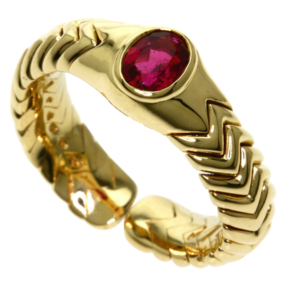 Rare Bvlgari Pink Tourmaline Serpenti Oval Cut 18 Karat Yellow Gold Flex Ring