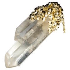 Big Rock Crystal Yellow Gold Pendant Magic Power Uncut Gem Clear Quartz 