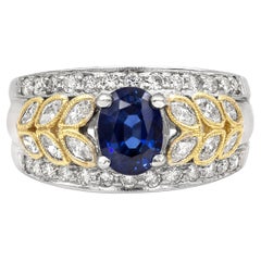 Roman Malakov, bague à la mode en saphir bleu ovale de 1,44 carat et diamants de taille mixte