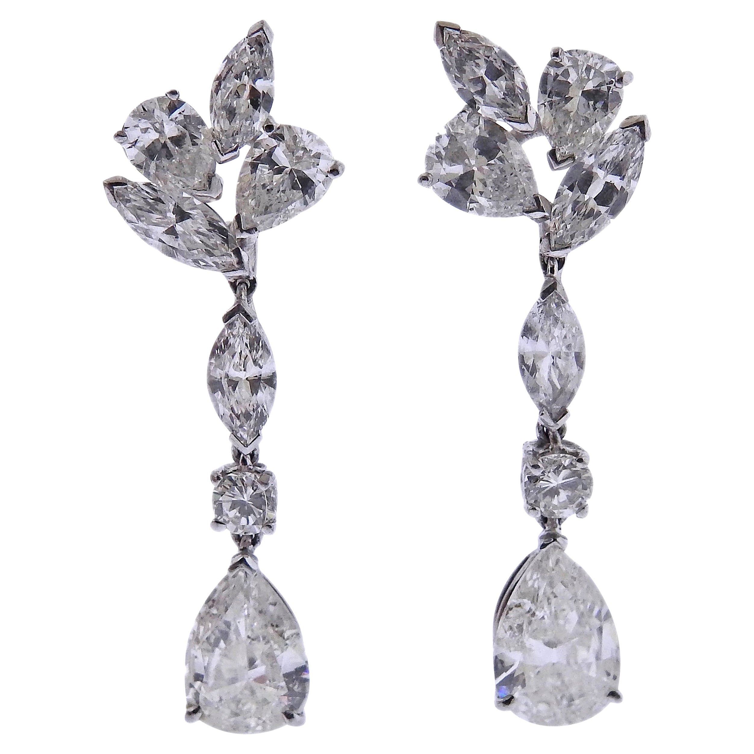 Mid Century 7 Carat Diamond Platinum Drop Earrings