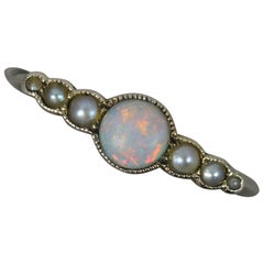 Edwardian 9 Carat Rose Gold Opal and Seed Pearl Stack Ring