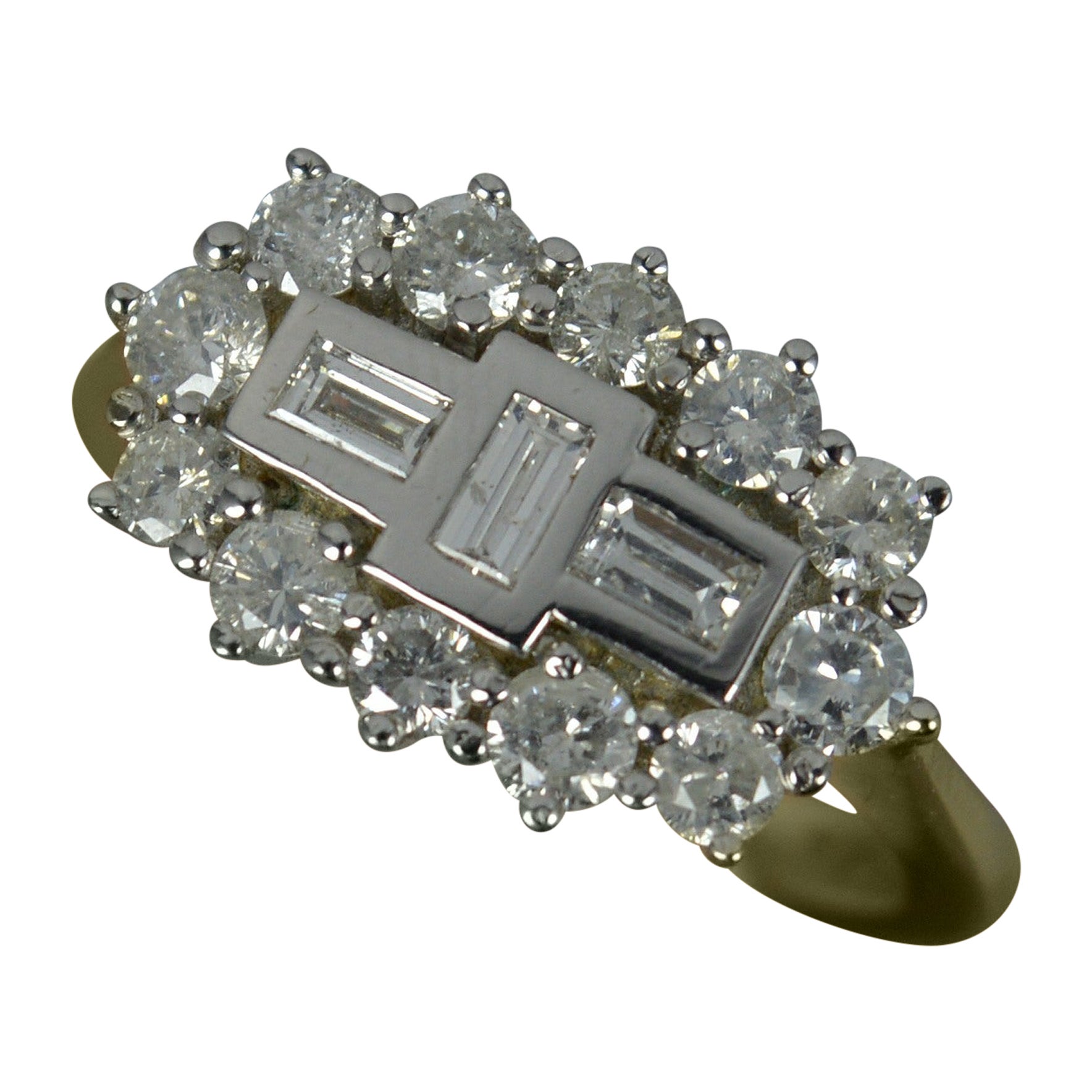 Contemporary Art Deco Style 1.00 Carat Diamond and 18 Carat Gold Cluster Ring