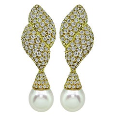 Boucles d'oreilles de jour et de nuit en or avec perles et diamants de 6,00 carats