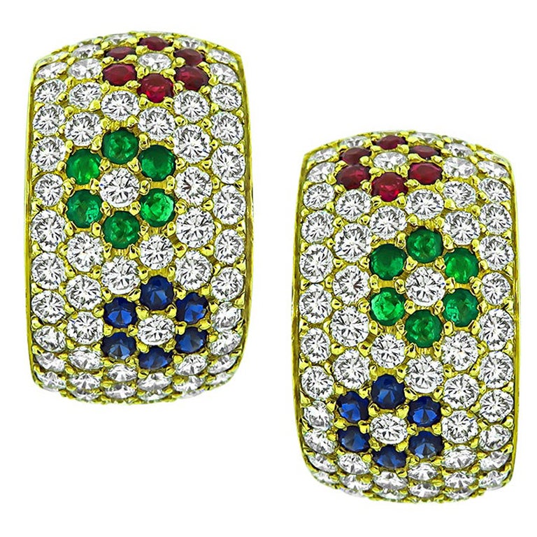 2.80ct Diamond 0.70ct Multi Color Gemstone Earrings For Sale