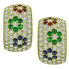 Vintage 2.80ct Diamond 0.70ct Multi Color Gemstone Earrings