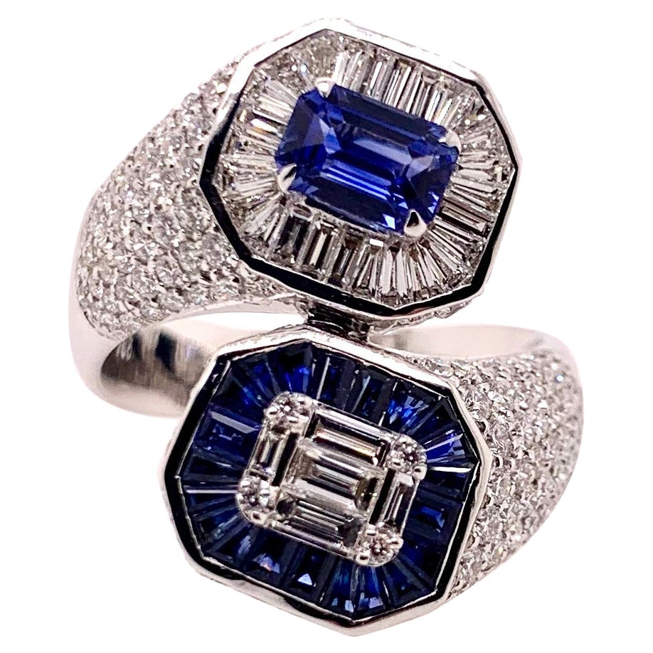 18k White Gold Sapphire & Diamond Bypass Style Ring