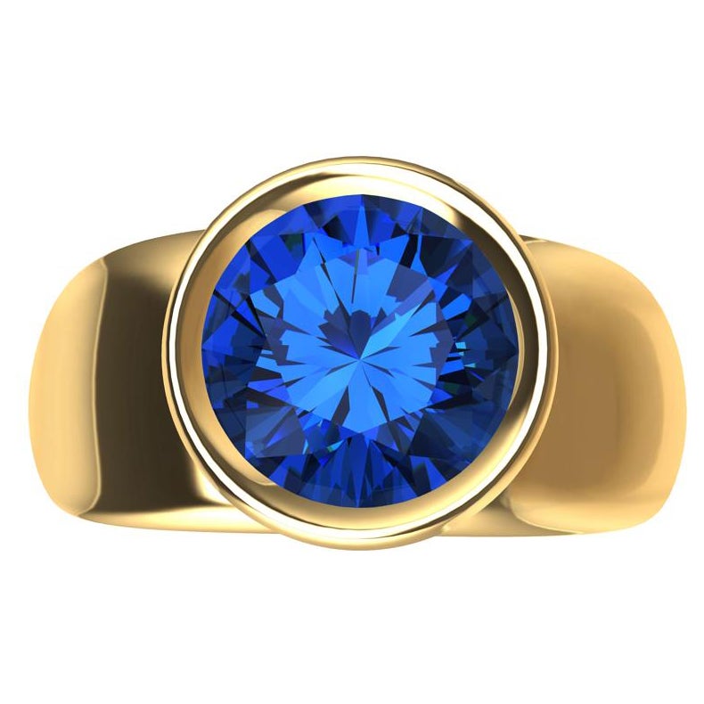 For Sale:  18 Karat Yellow Gold Round Blue Sapphire 2.69 Carat Sculpture Ring