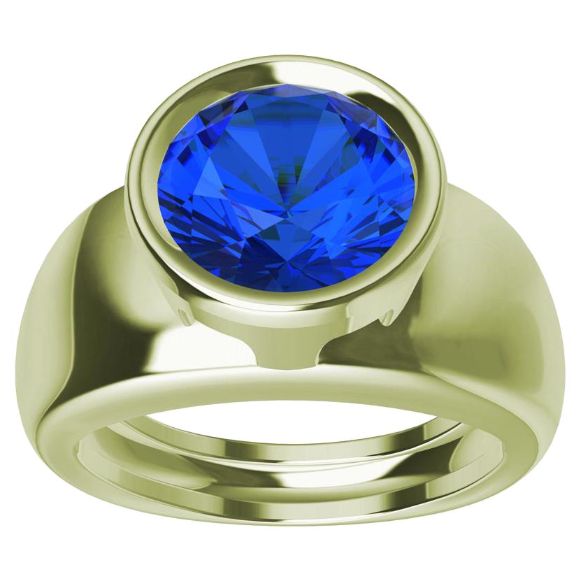 18 Karat Green Gold Round Blue Sapphire 2.69 Carat Sculpture Ring