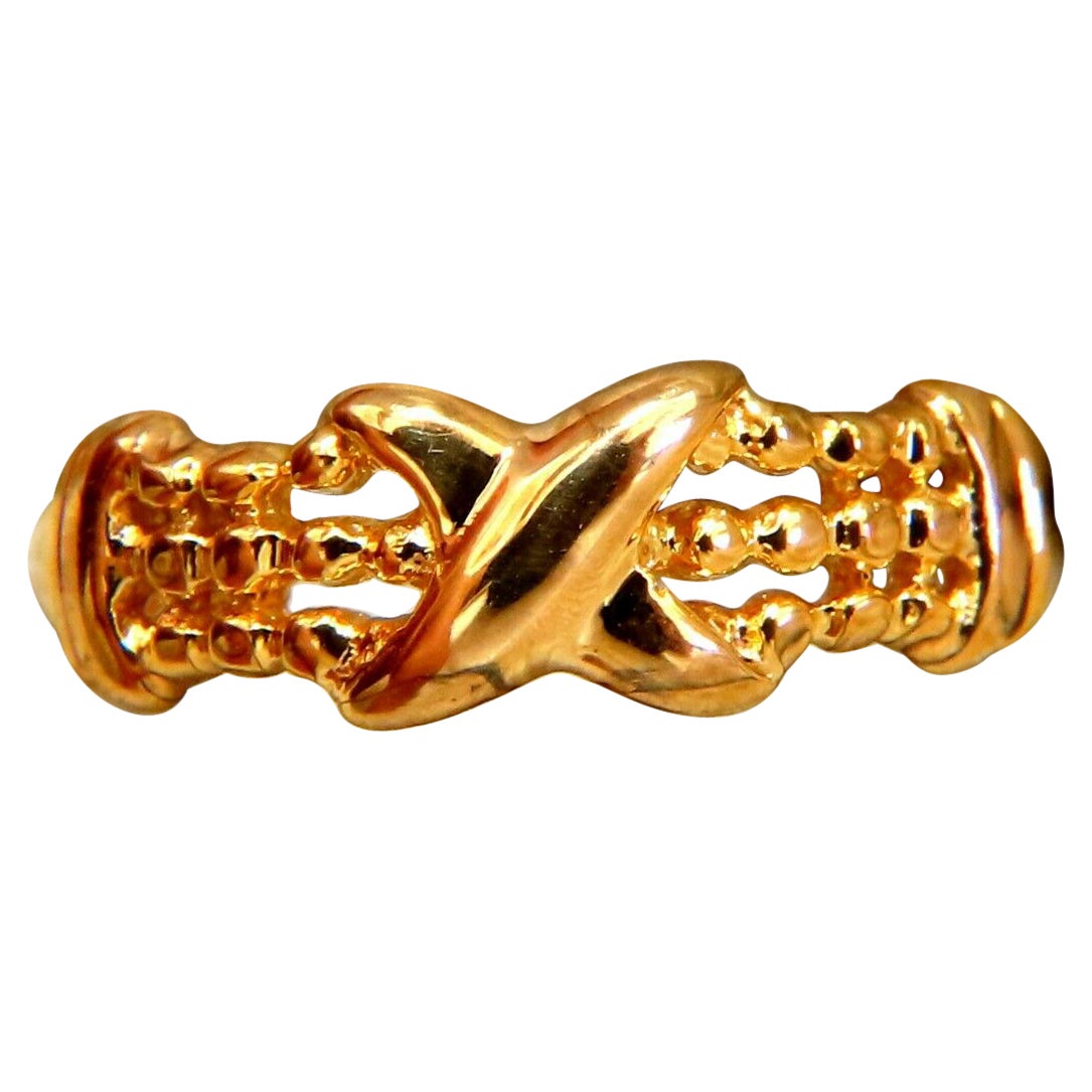 Beaded X Deco 14kt. Gold Ring For Sale