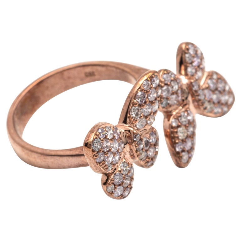 Diamond and Pink Diamond Ring Butterfly Ring For Sale at 1stDibs
