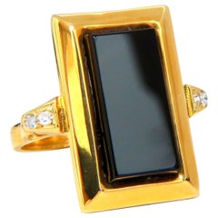 Natural Jet Black Onyx Diamonds Ring 14 Karat