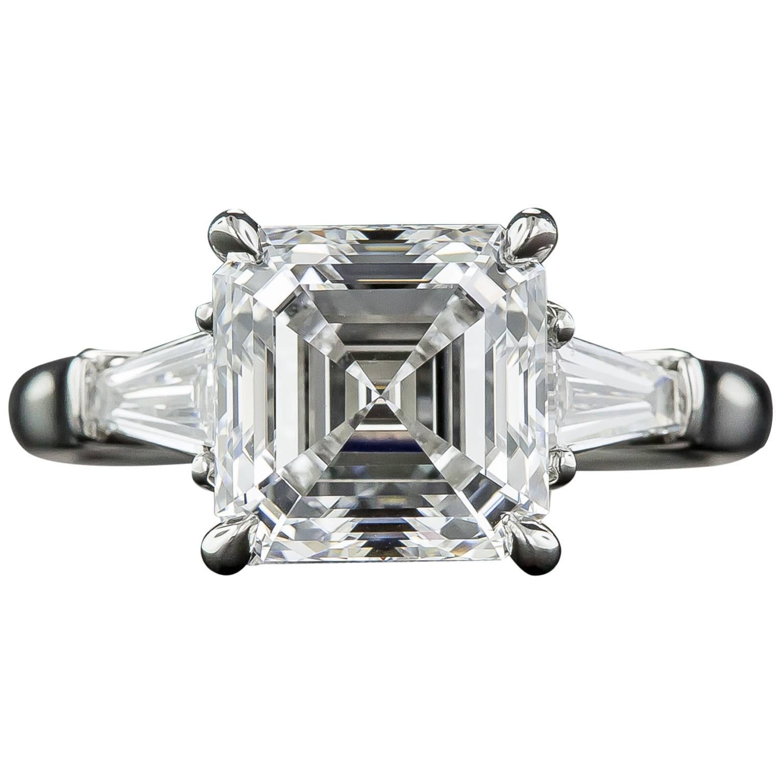 3.01 Carat GIA E/VS2 Square Emerald Cut Diamond Platinum Ring For Sale