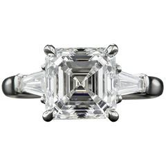3.01 Carat GIA E/VS2 Square Emerald Cut Diamond Platinum Ring
