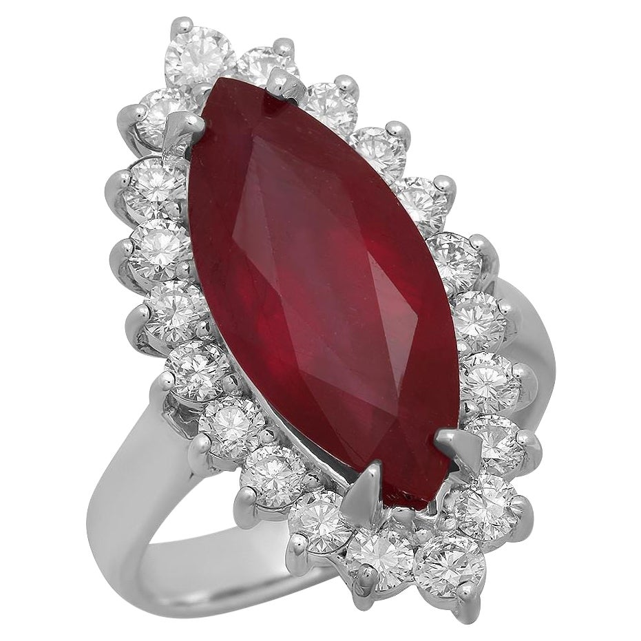 9.20 Carats Natural Red Ruby and Diamond 14K Solid White Gold Ring For Sale