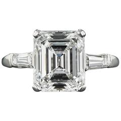 4.20 Carat GIA Cert Emerald-Cut Diamond Platinum Ring