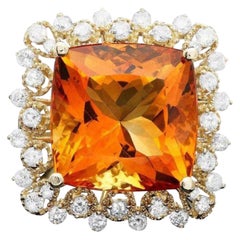 12,80 Karat Natürlicher Citrin und Diamant 14K Massiv Gelbgold Ring