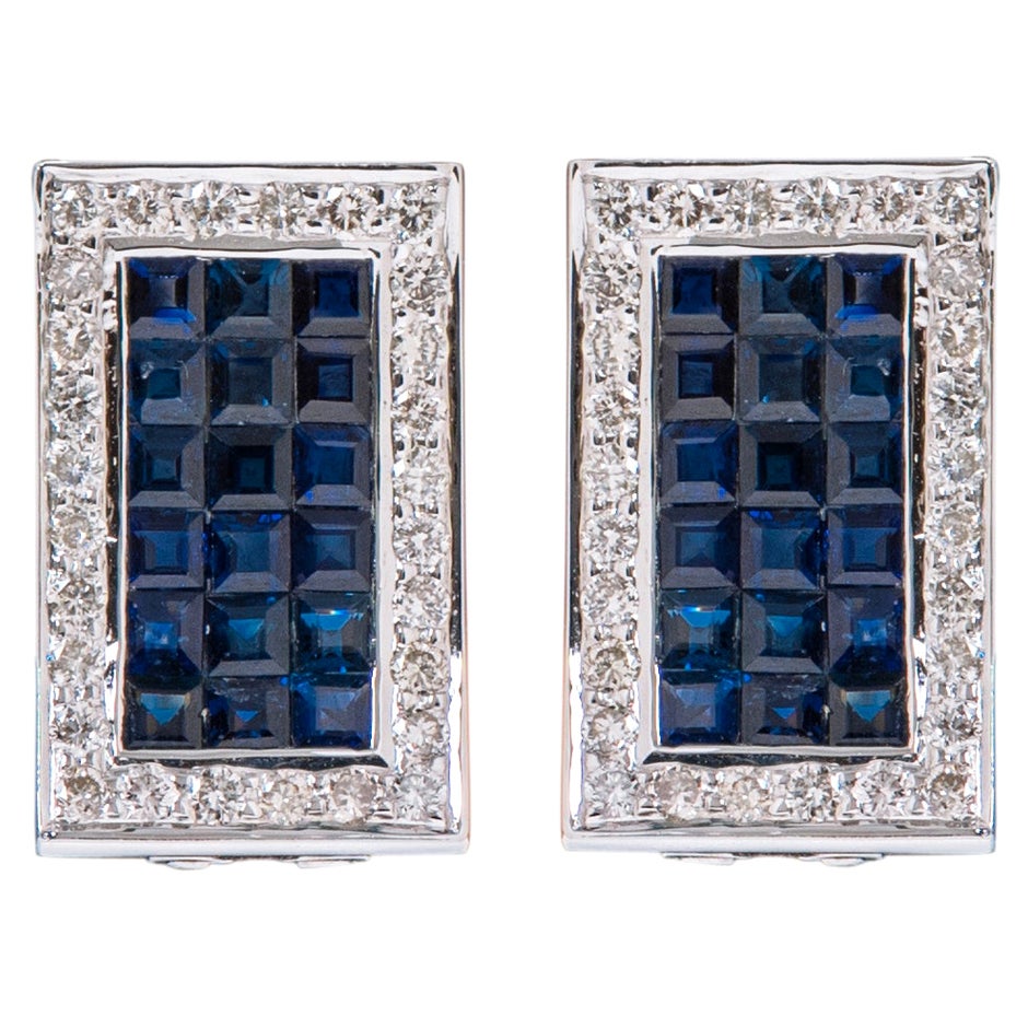 18 Karat White Gold 4.58 Carat Sapphire and Diamond Cluster Stud Earrings For Sale