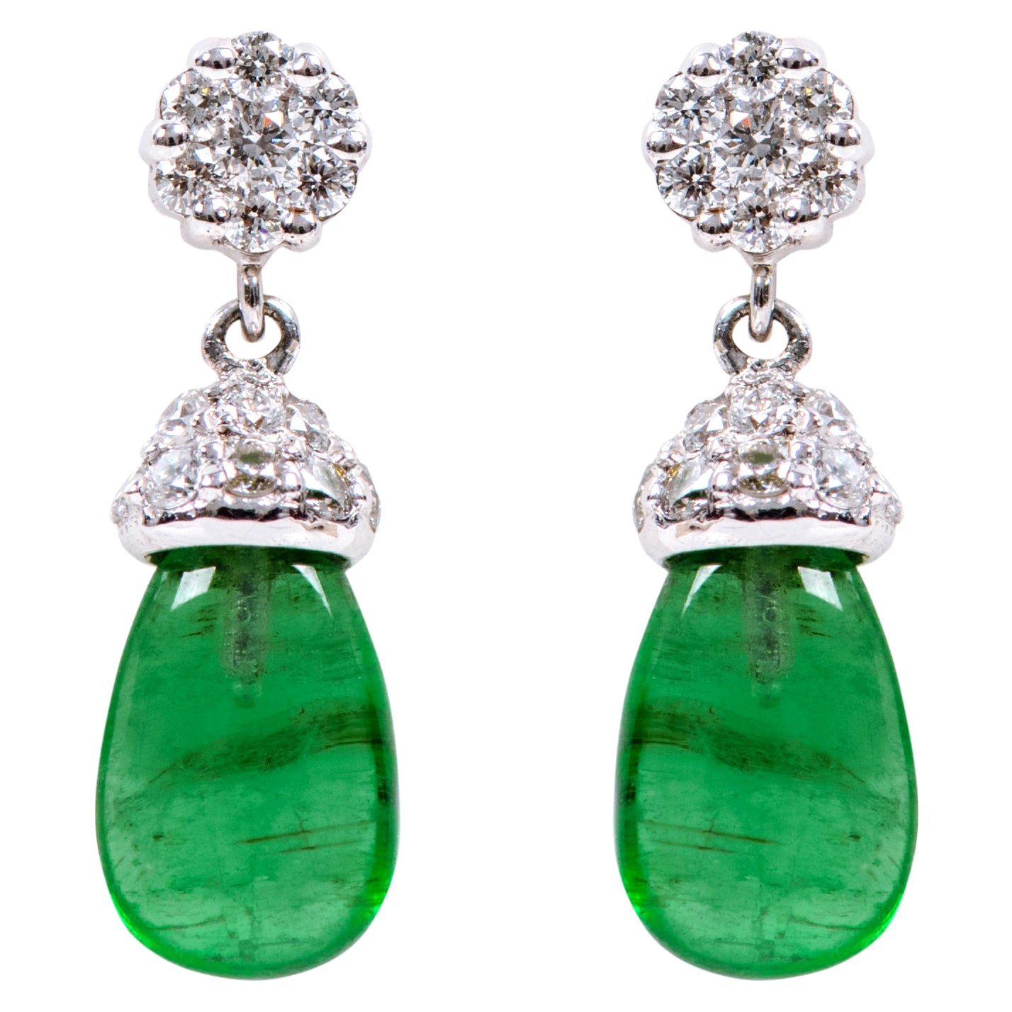18 Karat White Gold 3.80 Carat Natural Emerald and Diamond Drop Earrings