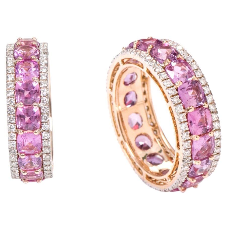 18 Karat Rose Gold 6.82 Carat Pink Sapphire and Diamond Eternity Band Ring