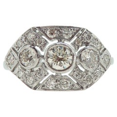 Vintage Art Deco Style Diamond Plaque Ring, 0.75 Carat