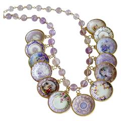 Pink Amethyst Miniature Plates Charm Necklace