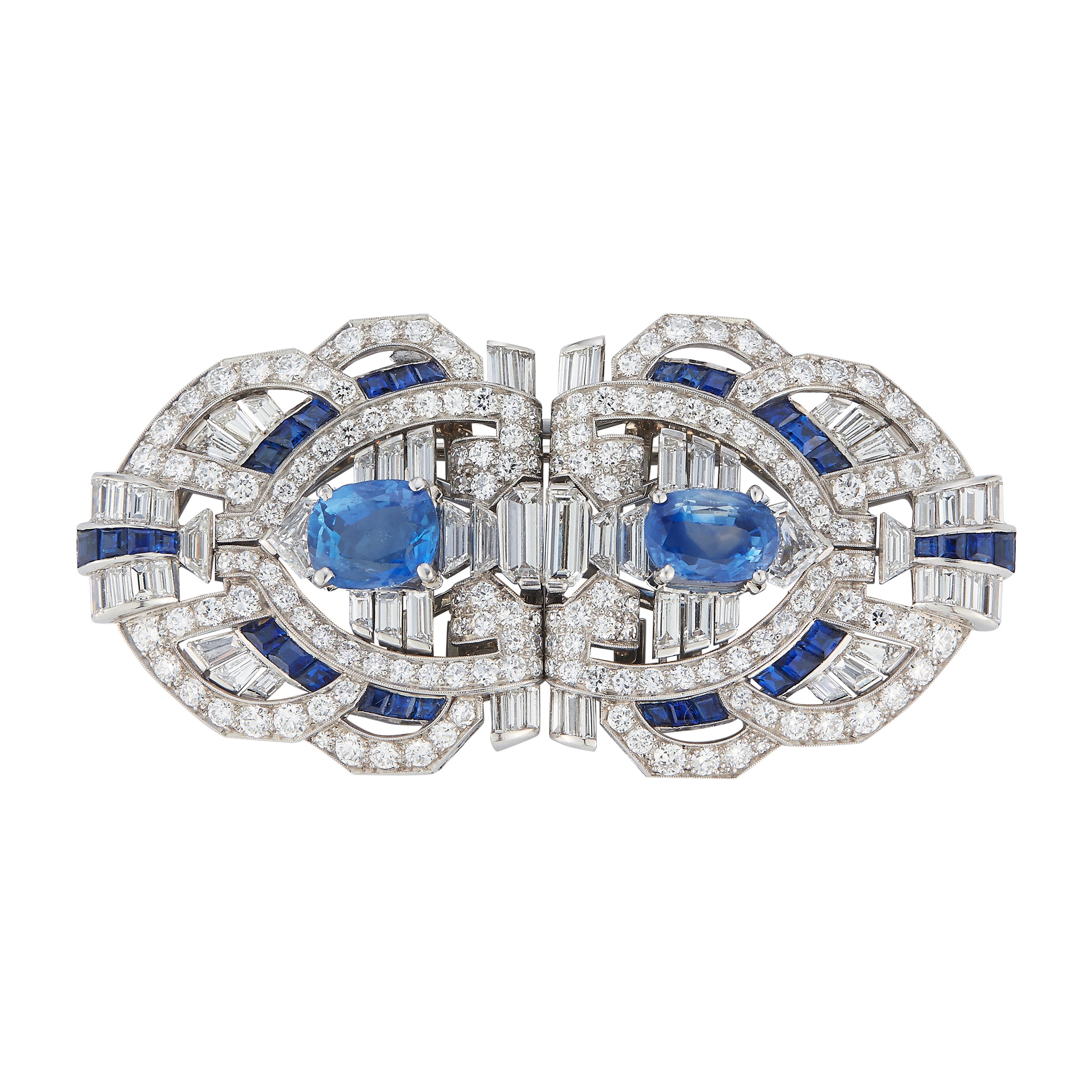 Sapphire and Diamond Art Deco Brooch For Sale