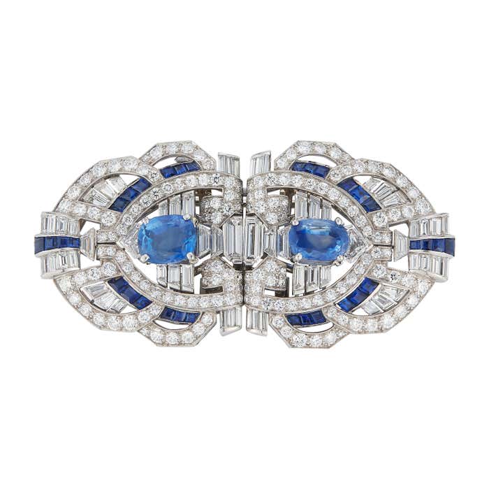Sapphire and Diamond Art Deco Brooch For Sale at 1stDibs