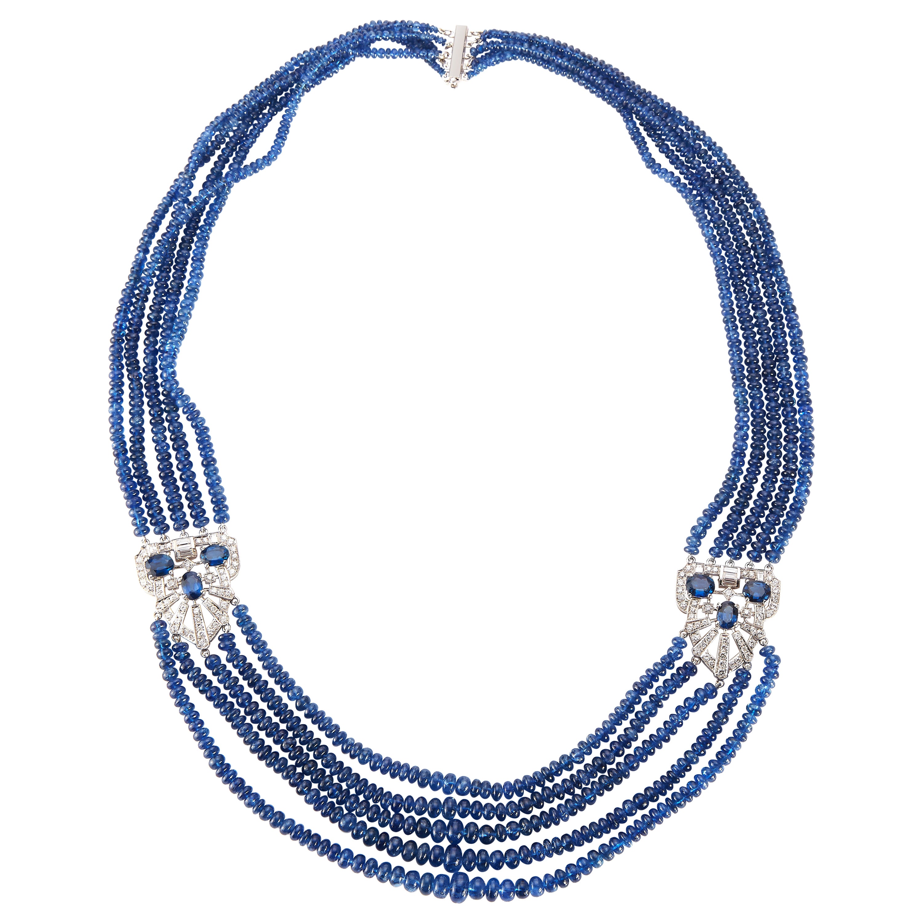 594.00 Cts Earth Mined 2 Line Rich Blue Sapphire Pear Beads Hand Made Necklace 