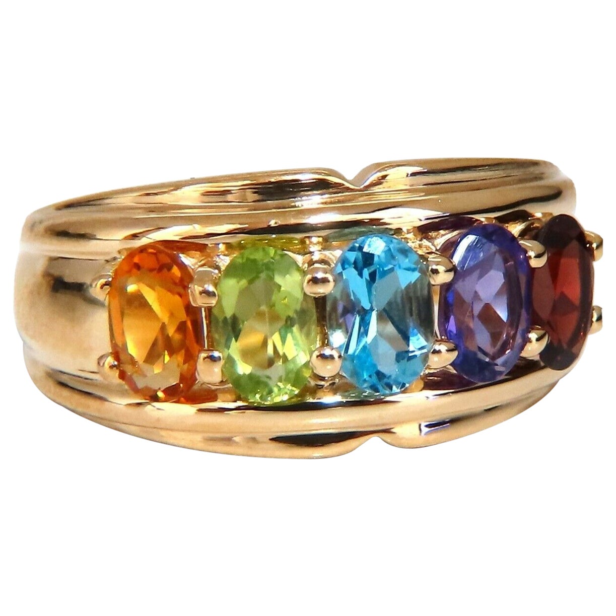 Natural Amethyst Topaz Peridot Garnet Citrine Mother's Ring 14 Karat