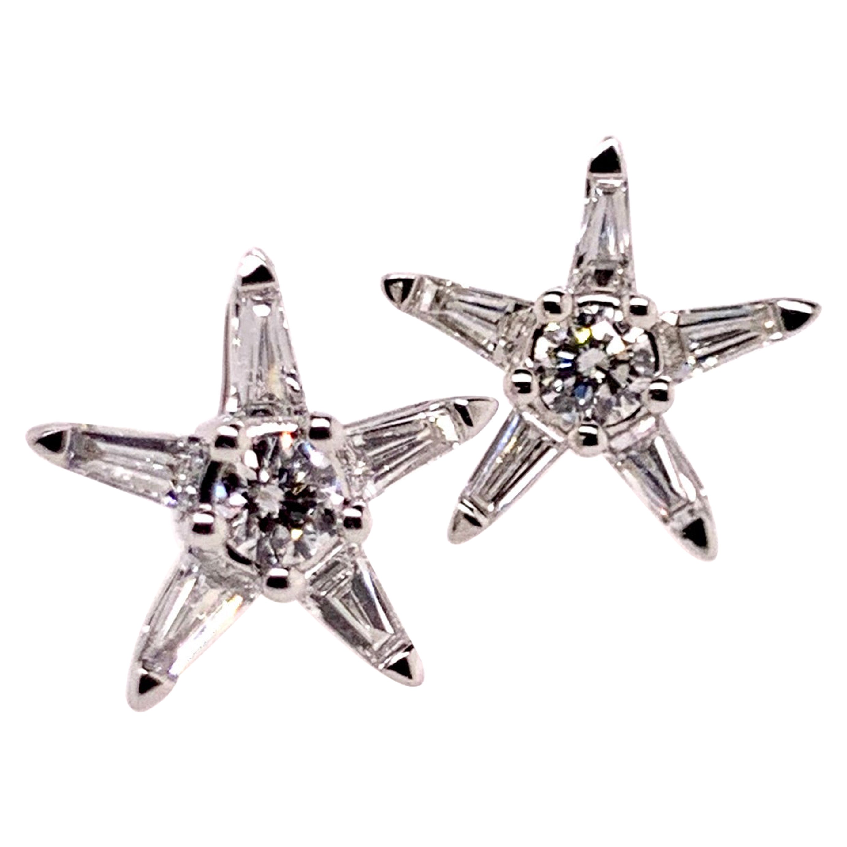 18k White Gold Diamond Star Stud Earring