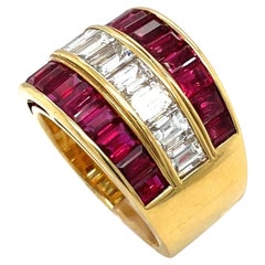 Picchiotti 18KT Yellow Gold Baguette Ruby 4.07Ct & Diamond 2.36CT Band Ring