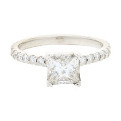Bague de fiançailles en or blanc 14 carats avec diamant taille princesse de 1,25 carat