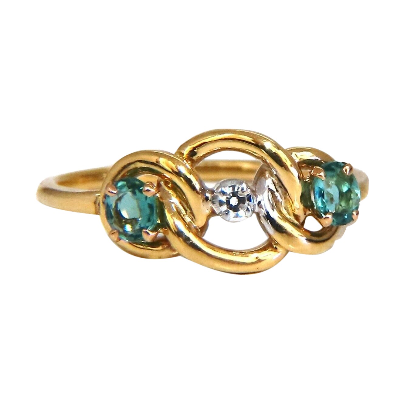 .30-Carat Green Aquamarines and Diamond Infinity Ring 14 Karat For Sale