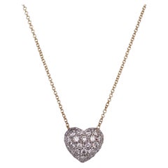 Diamond 18 Karat Yellow Gold Puffed Heart Pendant Necklace