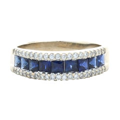 14 Karat White Gold Sapphire and Diamond Band