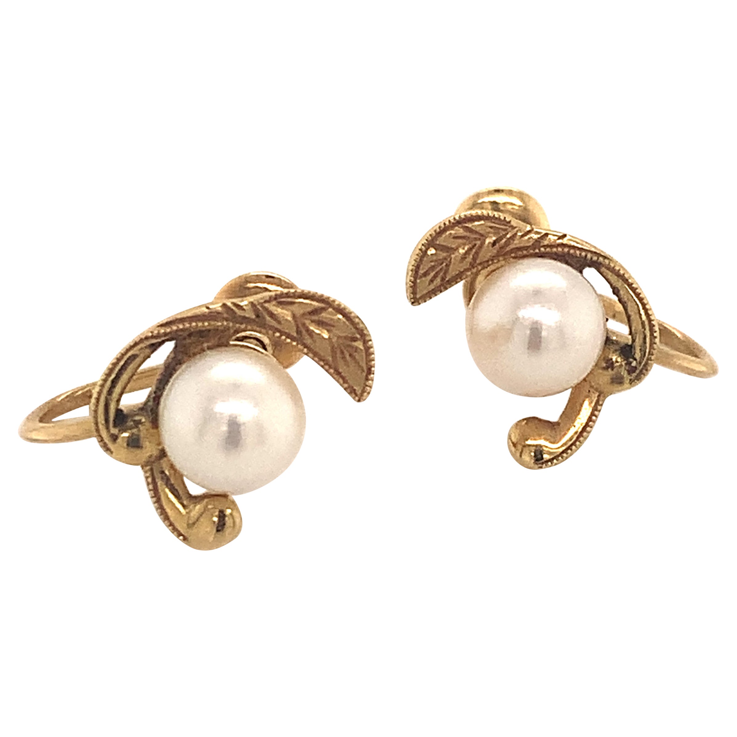 Mikimoto Pearl Diamond Yellow Gold Earrings at 1stDibs