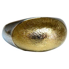 Sterling Silver 18kt Gold Brushed Top Satin Dome Ring