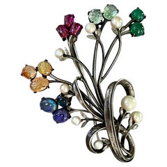 Vintage 1940's-1950's Black Opal, Mexican Opal, Ruby, Pearl and Onyx Brooch