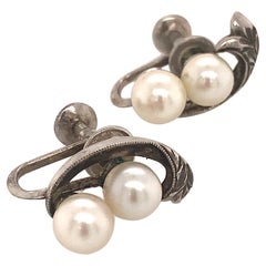 Mikimoto Estate Akoya Pearl Earrings Sterling Silver 6.26 mm 4.3 Grams