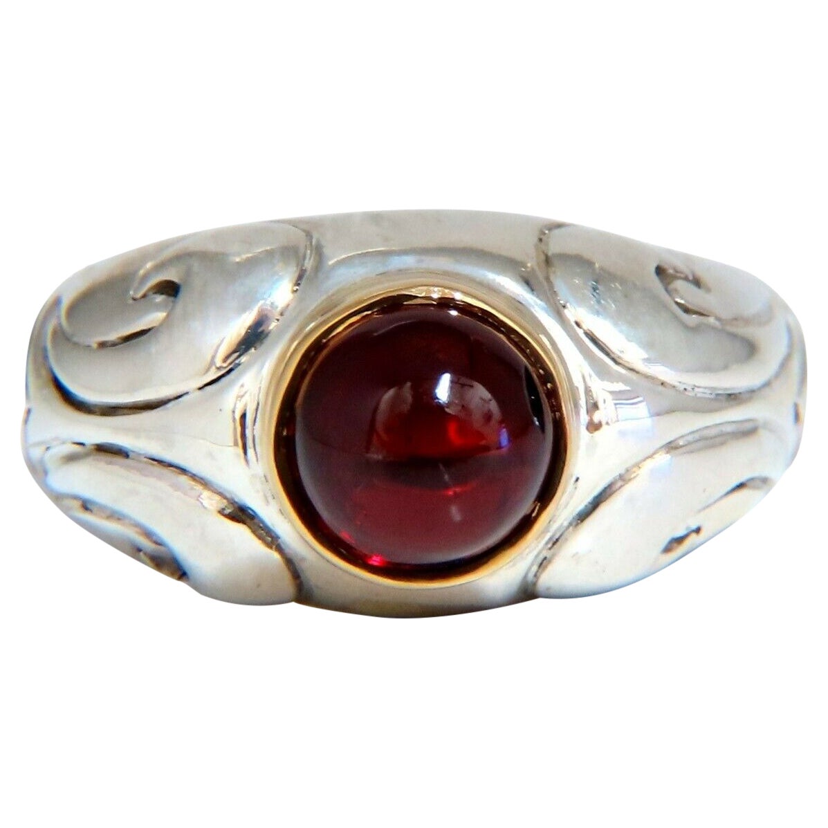 Sterling Silver Cabochon Natural Garnet Solitaire Ring