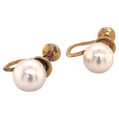 Vintage Mikimoto Estate Akoya Pearl Earrings 14k Gold 3.7 Grams