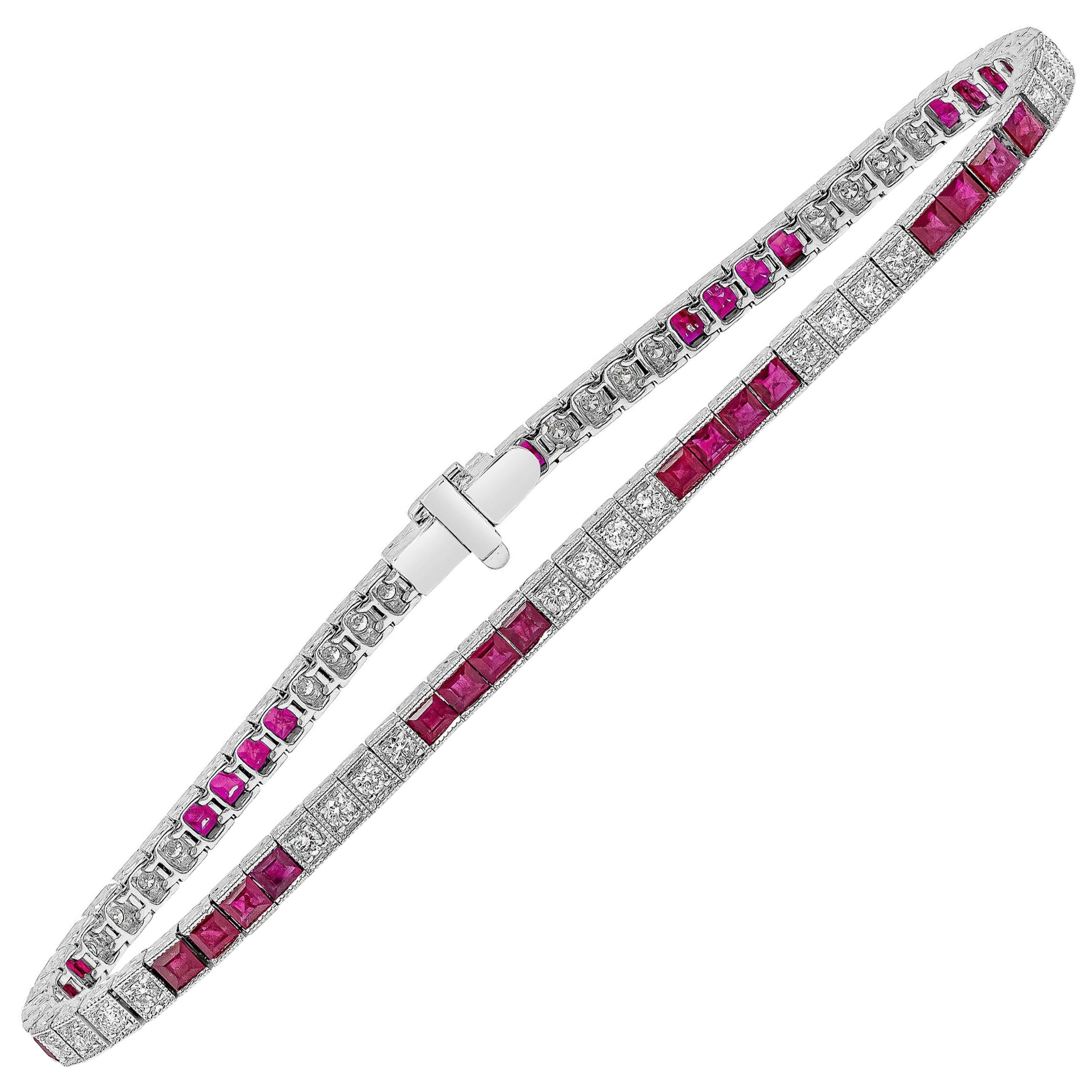 Roman Malakov 4.08 Carats Total Alternating Ruby and Diamond Tennis Bracelet