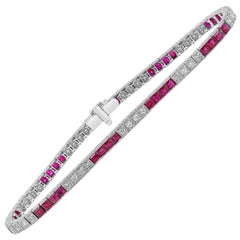 Roman Malakov 4.08 Carats Total Alternating Ruby and Diamond Tennis Bracelet