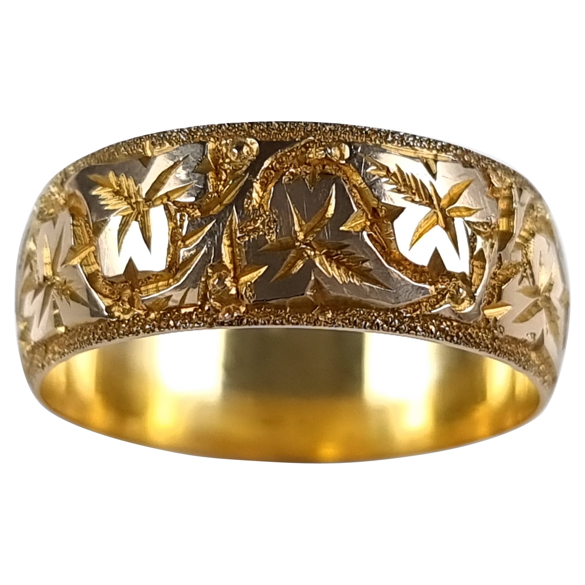 18ct Yellow Gold Foliate Engraved Keeper Ring, 1920