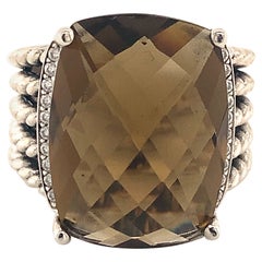 David Yurman Estate Smoky Topaz Diamond Ring Sterling Silver