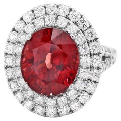 10.40 Carats Natural Red Zircon and Diamond 14K Solid White Gold Ring