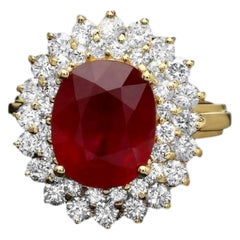 Bague en or jaune massif 14 carats, rubis rouge naturel de 7,00 carats et diamants
