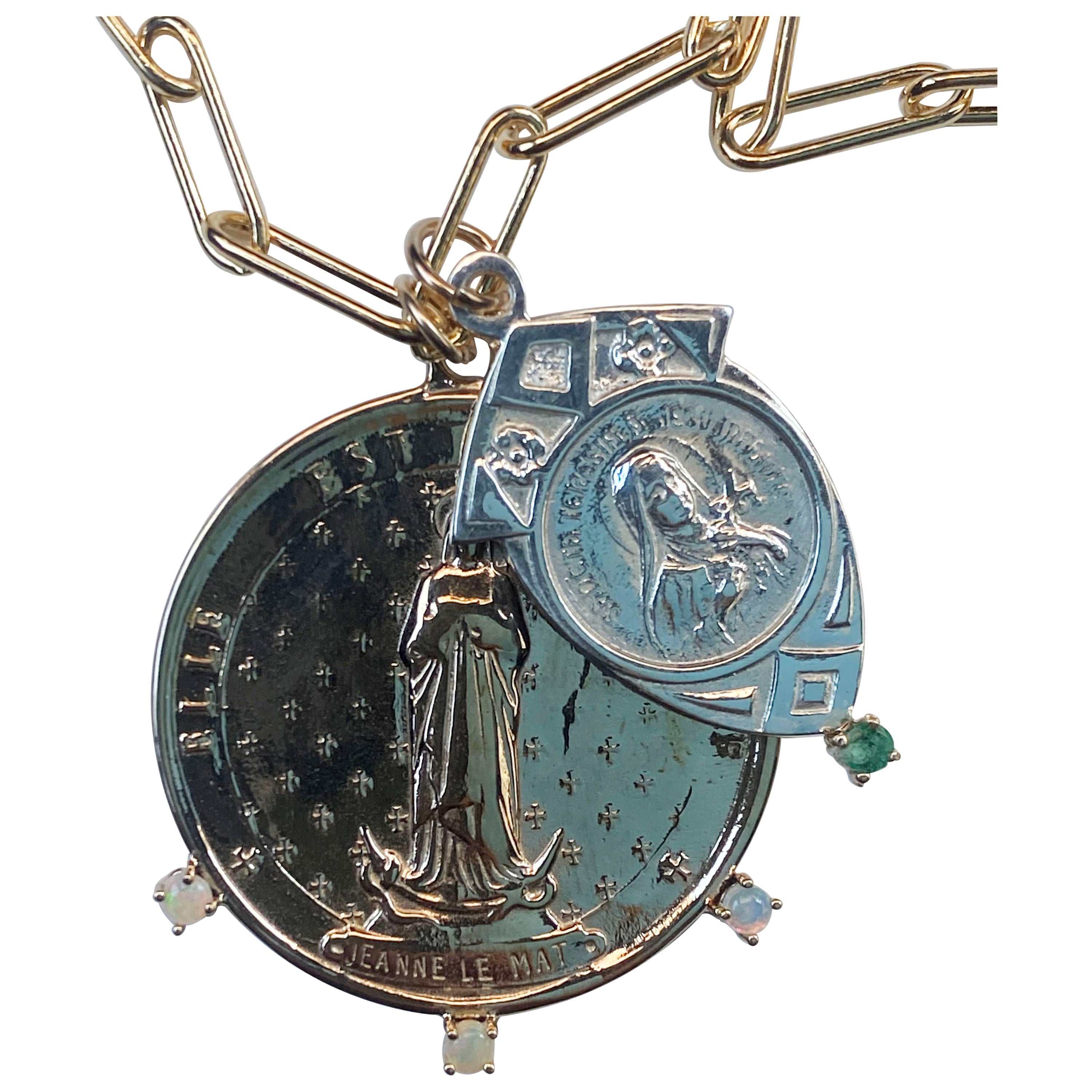 Kette Halskette Medaille Jungfrau Maria Smaragd Opal Jeanne le Mat J Dauphin