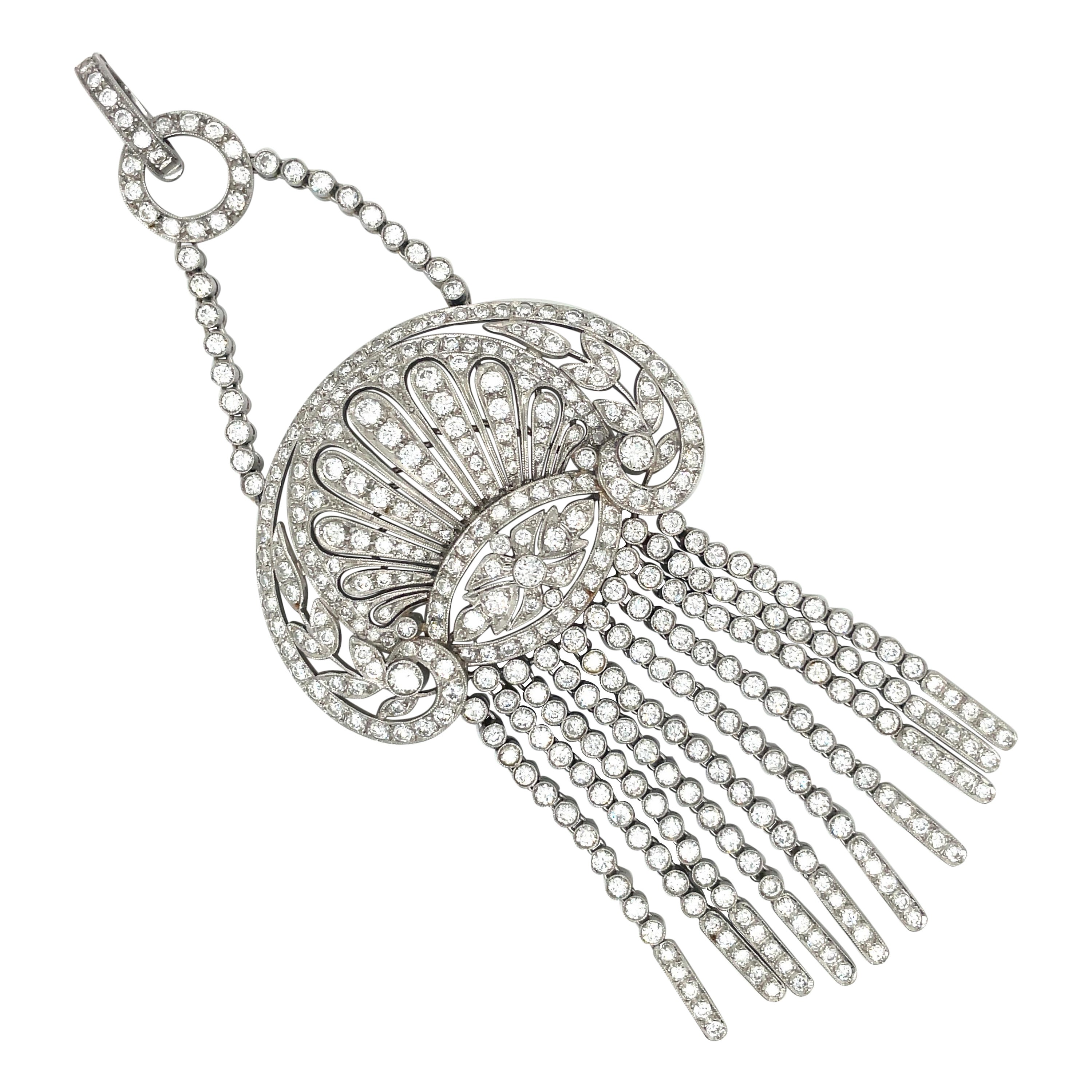 Platinum and Diamond 13.05Ct. Chatelaine Pendant Necklace For Sale